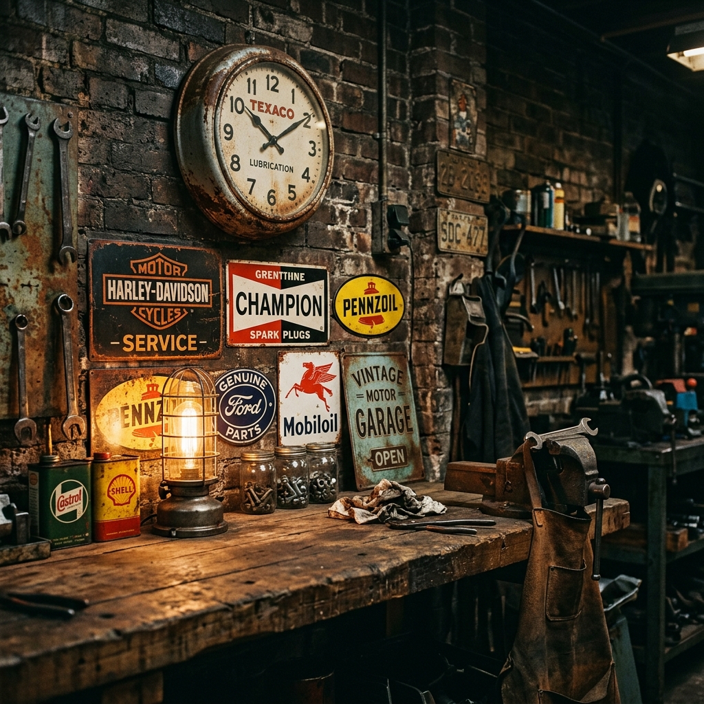Vintage Garage Decor with Metal Signs